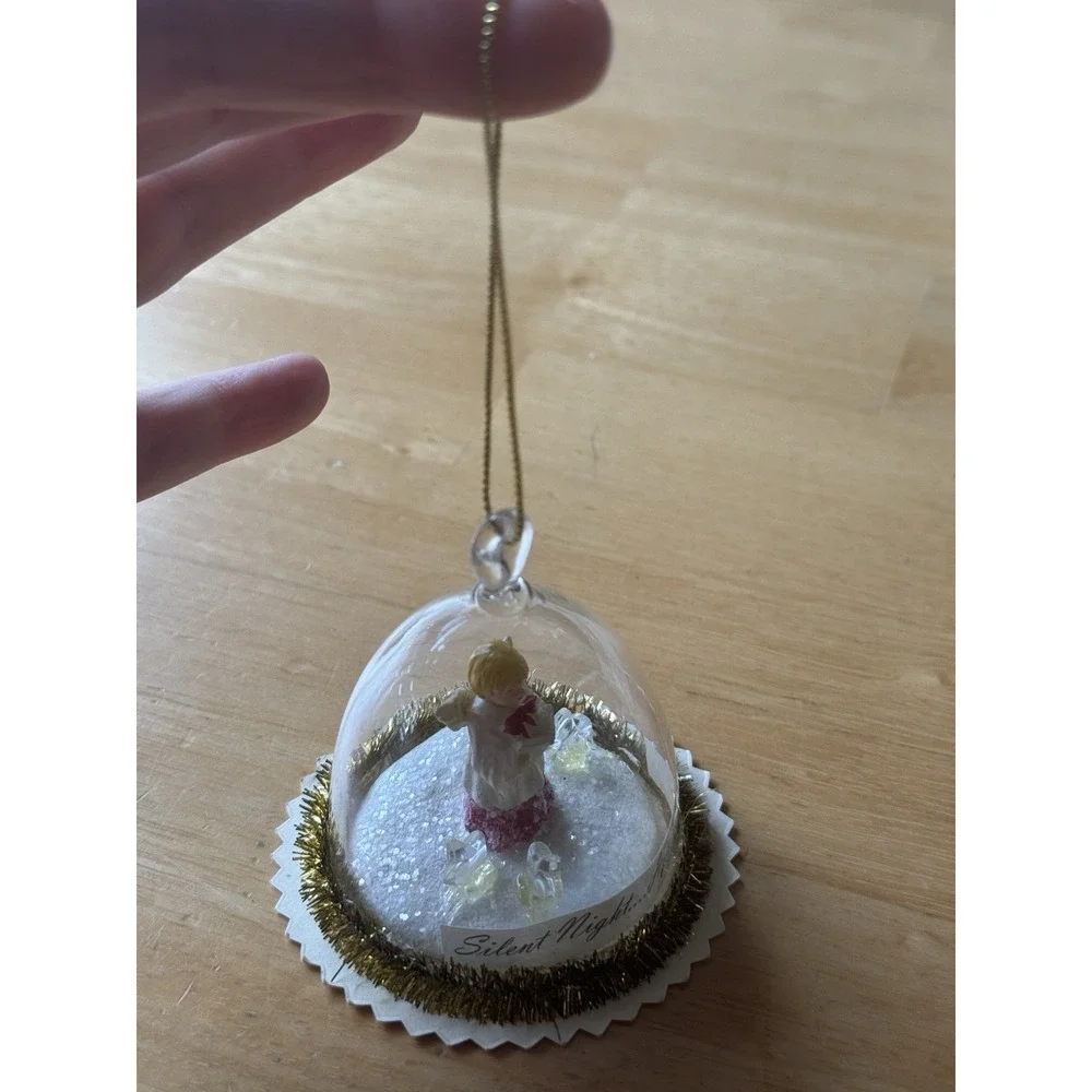 Vintage Glass Bell Diorama Ornament Choir Boy Silent Night Snow Scene 3 In